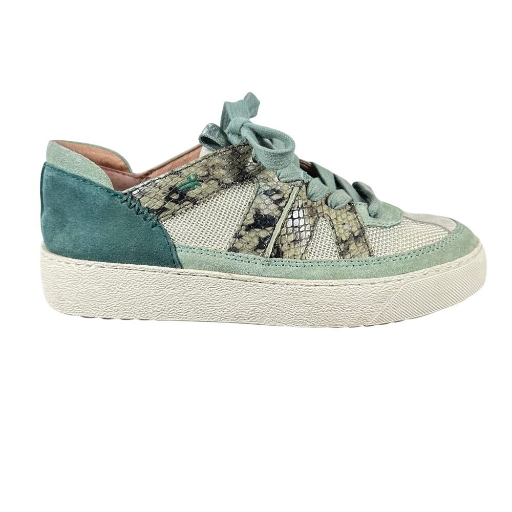 FRYE Webster Overlay Low Lace‎ Jade Green Teal Snakeskin Sneakers Womans 6.5